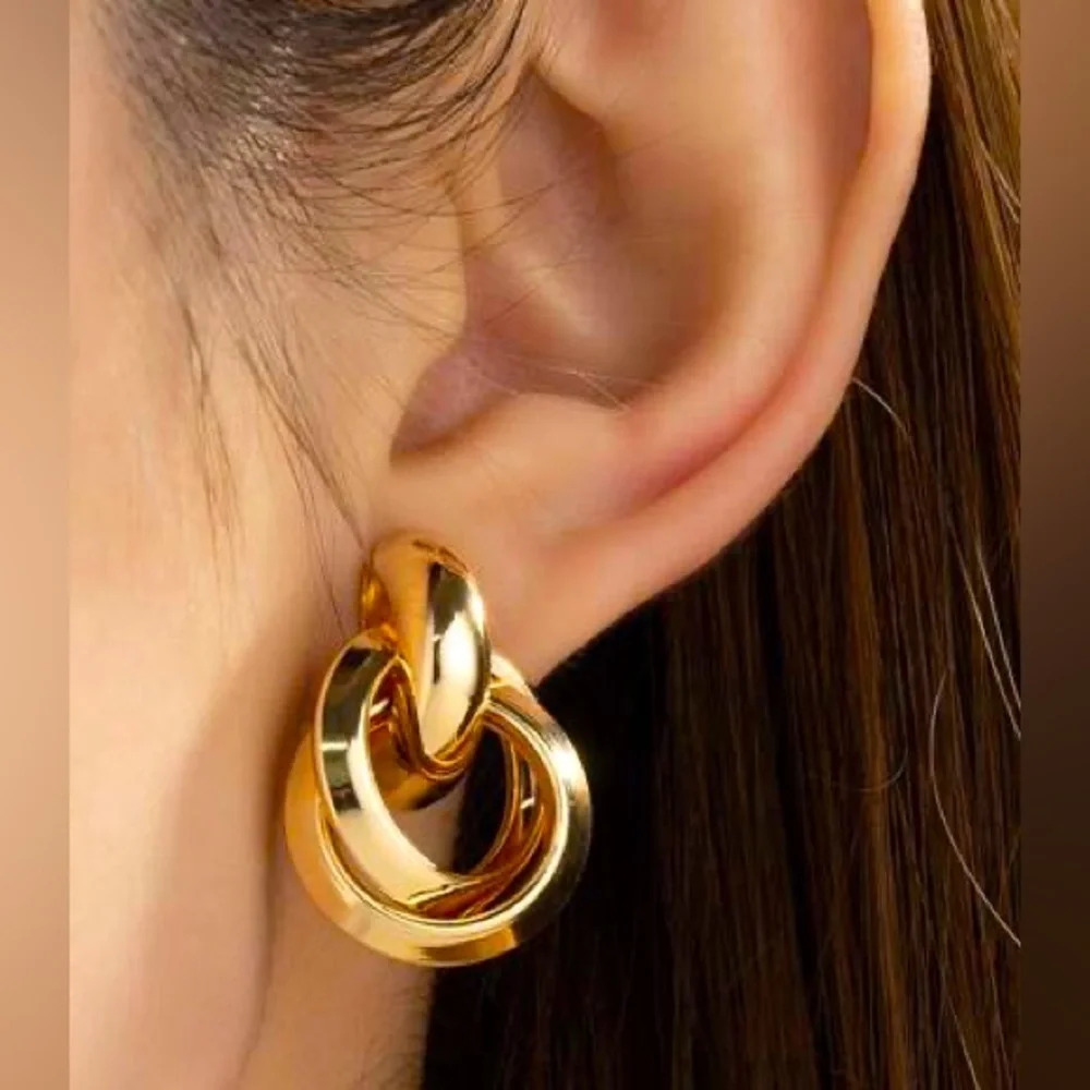 New foil metal multi link gold tone earrings